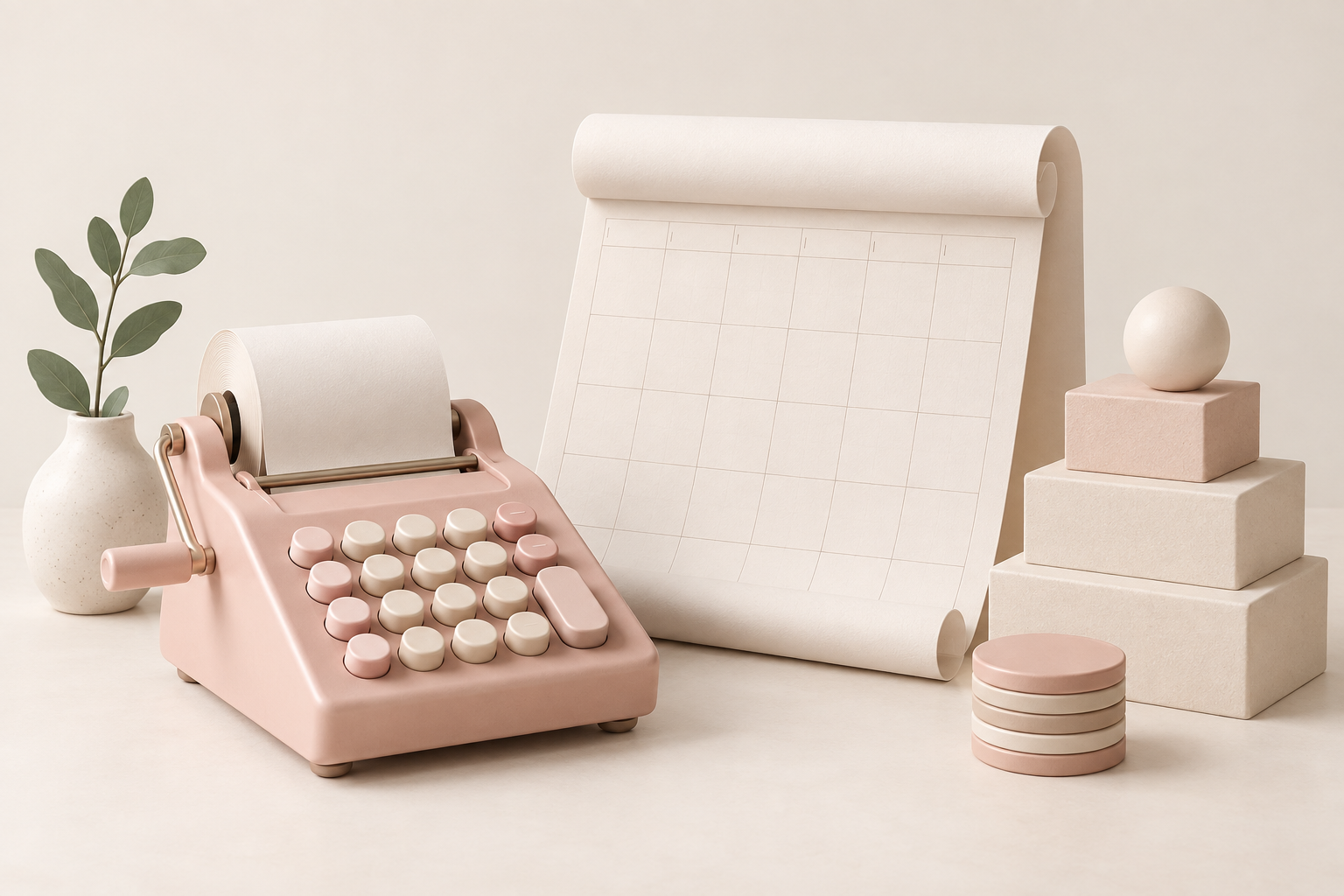 Pink lommeregner ved budgetark og stablede blokke