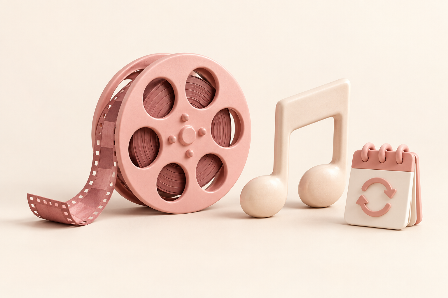 Pink filmrulle, musiknode og kalender